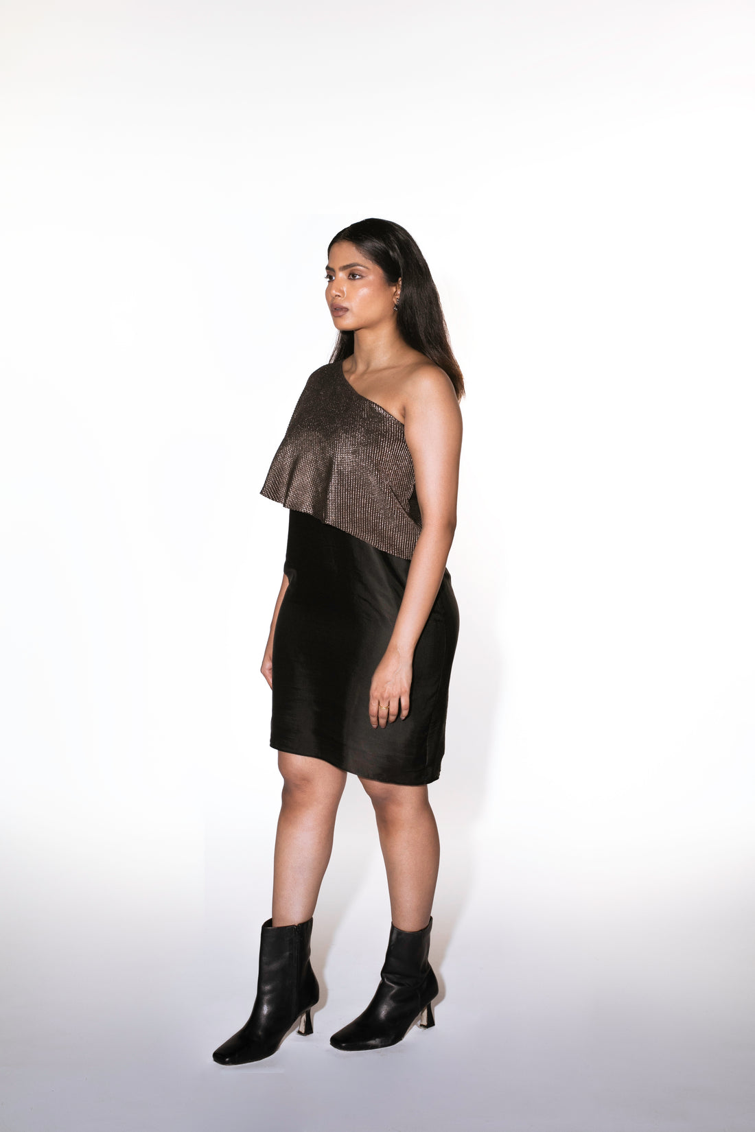 One Shoulder Metallic Dress