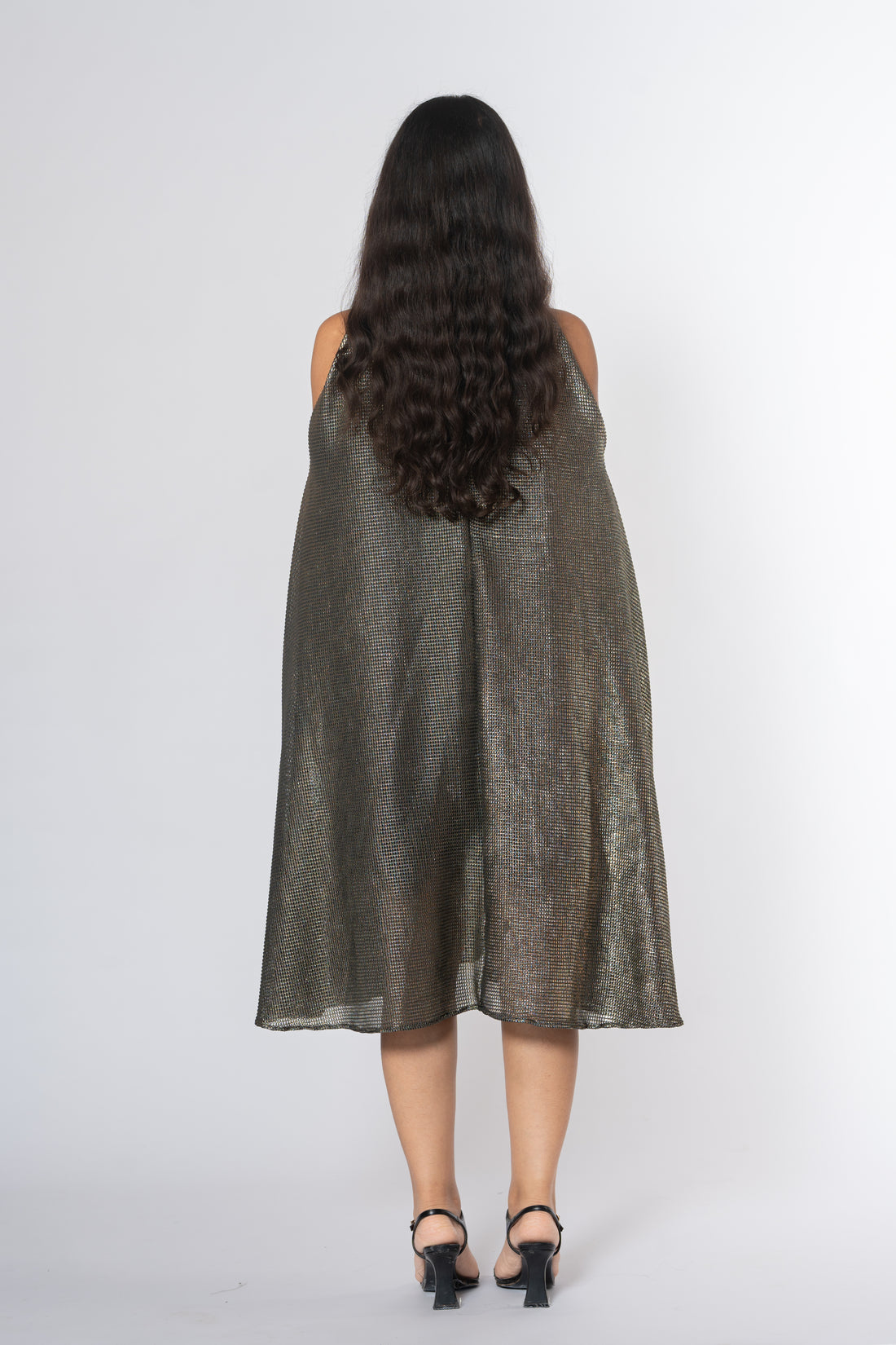 Metallic Cold Shoulder Dress