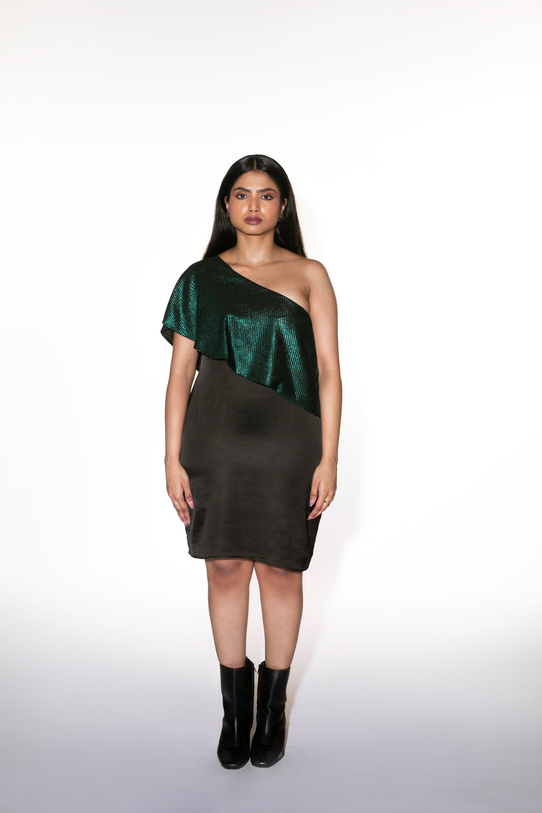 One Shoulder Metallic Dress