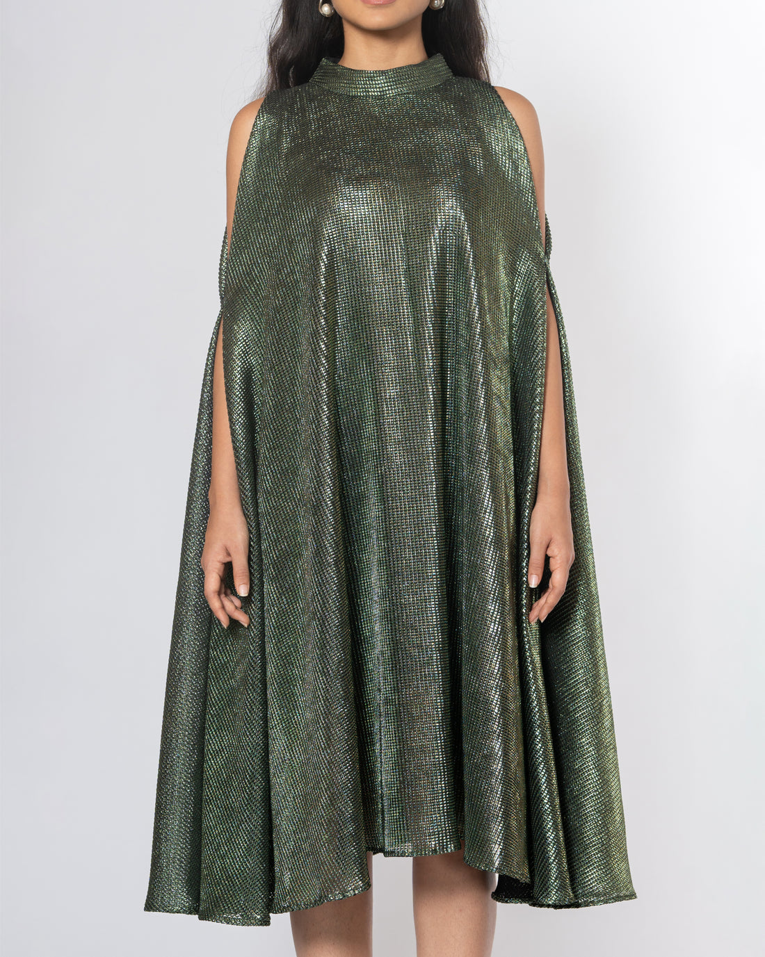 Metallic Cold Shoulder Dress